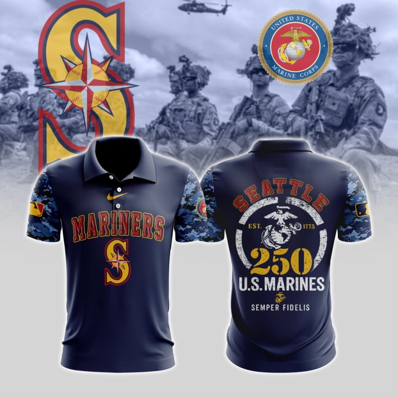 MLB Seattle Mariners Special U.S.M.C 250th Birthday Polo Shirt