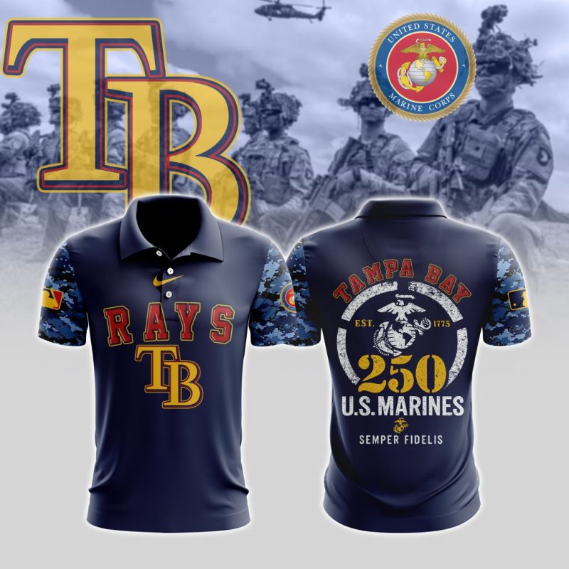 MLB Tampa Bay Rays Special U.S.M.C 250th Birthday Polo Shirt