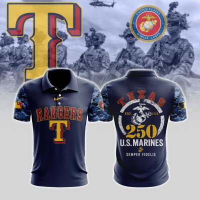 MLB Texas Rangers Special U.S.M.C 250th Birthday Polo Shirt