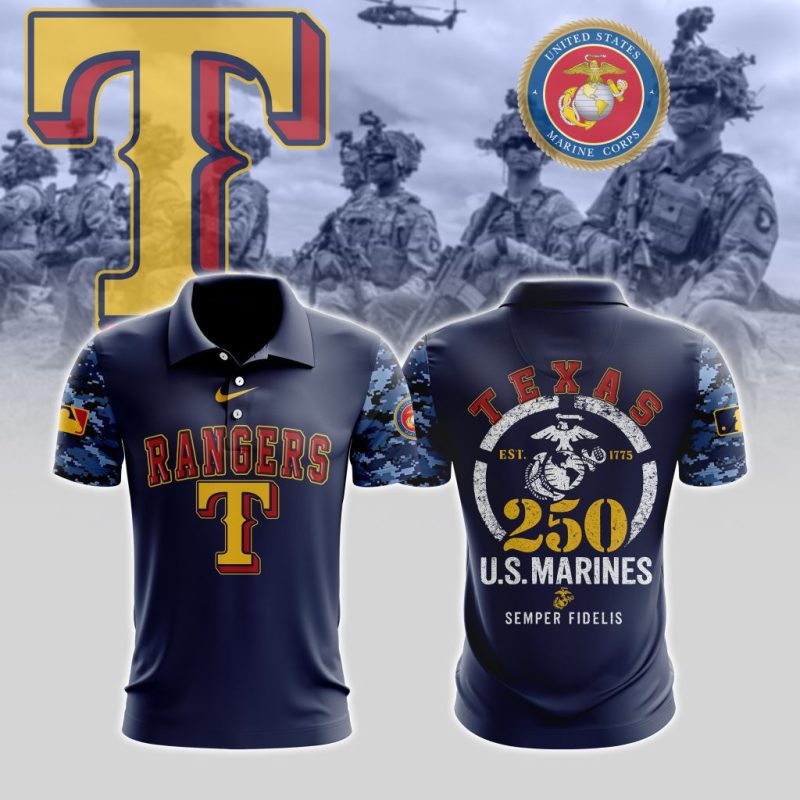 MLB Texas Rangers Special U.S.M.C 250th Birthday Polo Shirt
