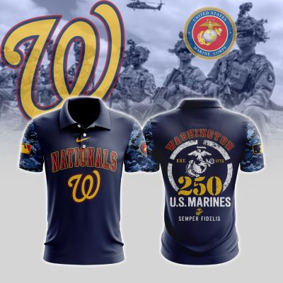 MLB Washington Nationals Special U.S.M.C 250th Birthday Polo Shirt