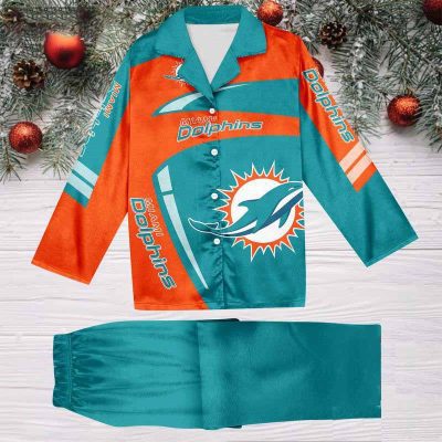 Miami Dolphins Football Team NFL Holiday Winter Satin Pajamas Set