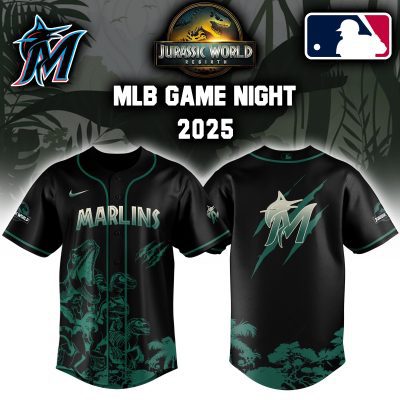 Miami Marlins MLB x Jurassic World Night Game 2025 Personalized Baseball Jersey For Fan JWB1030