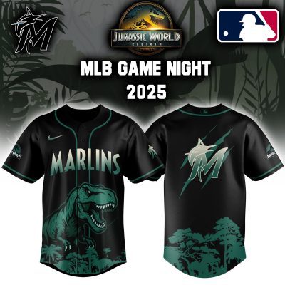 Miami Marlins MLB x Jurassic World Night Game 2025 Personalized Baseball Jersey For Fan JWB1031