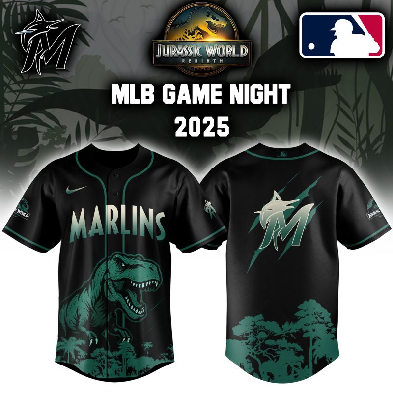 Miami Marlins MLB x Jurassic World Night Game 2025 Personalized Baseball Jersey For Fan JWB1031