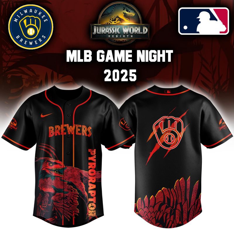 Milwaukee Brewers MLB x Jurassic World Night Game 2025 Personalized Baseball Jersey For Fan JWB1026