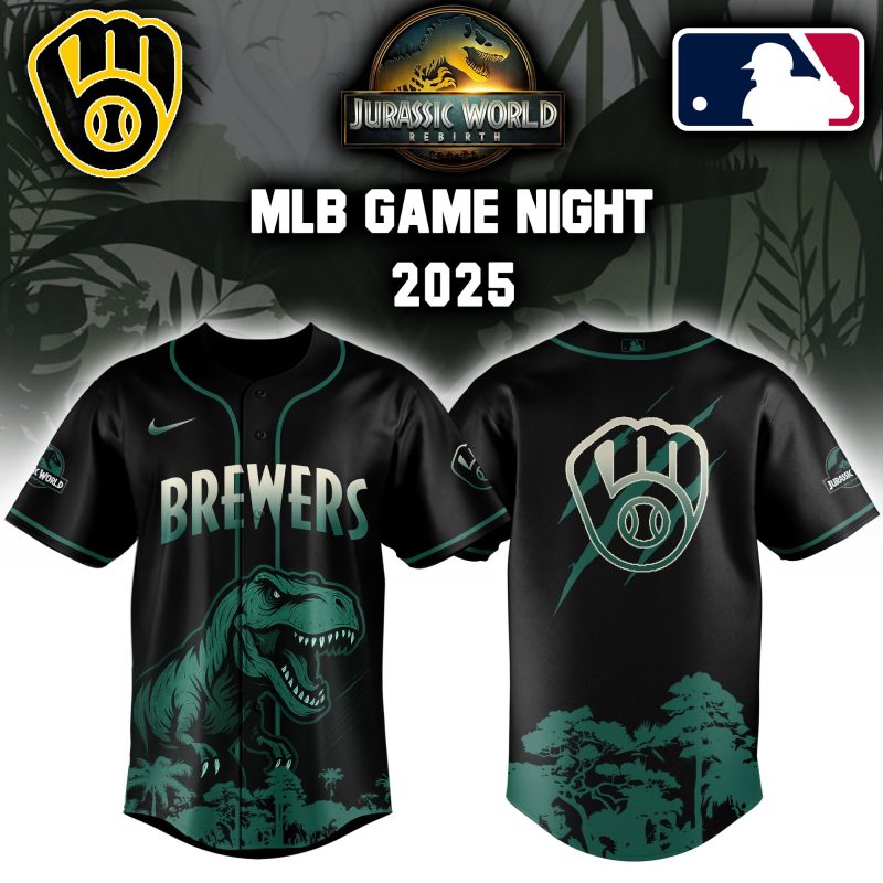 Milwaukee Brewers MLB x Jurassic World Night Game 2025 Personalized Baseball Jersey For Fan JWB1027