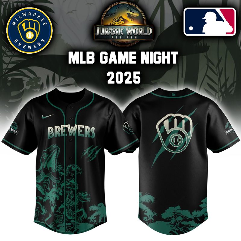 Milwaukee Brewers MLB x Jurassic World Night Game 2025 Personalized Baseball Jersey For Fan JWB1028