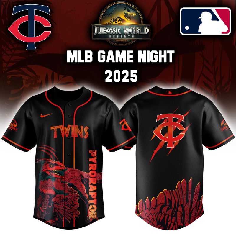 Minnesota Twins MLB x Jurassic World Night Game 2025 Personalized Baseball Jersey For Fan JWB1021