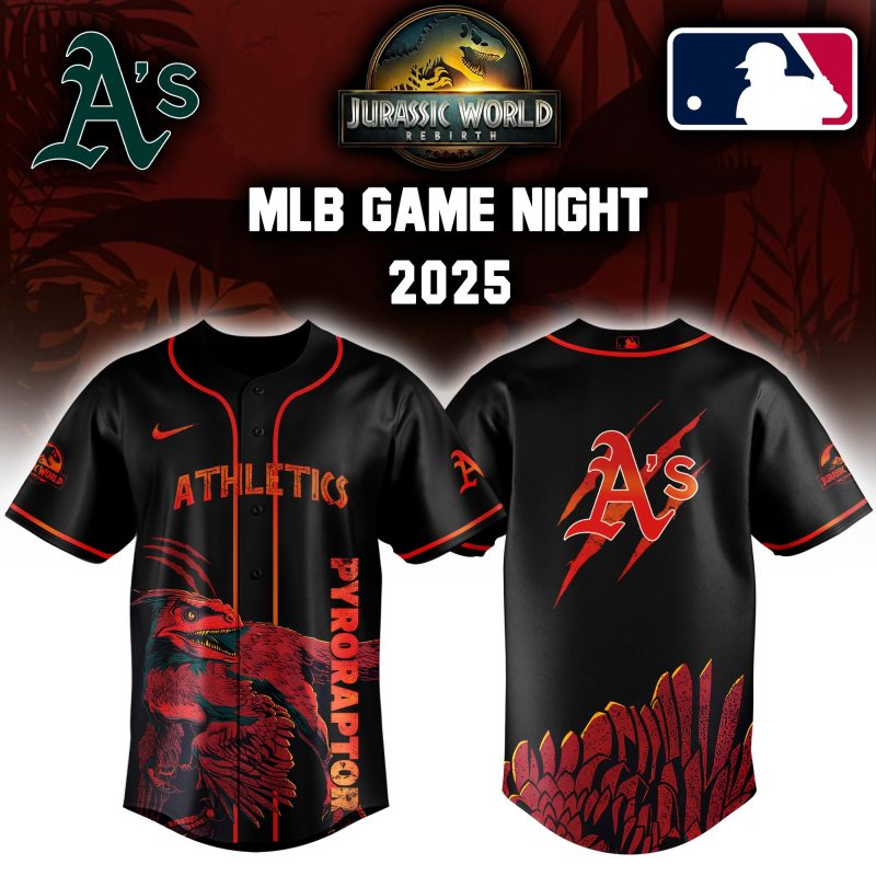Oakland Athletics MLB x Jurassic World Night Game 2025 Personalized Baseball Jersey For Fan JWB1067