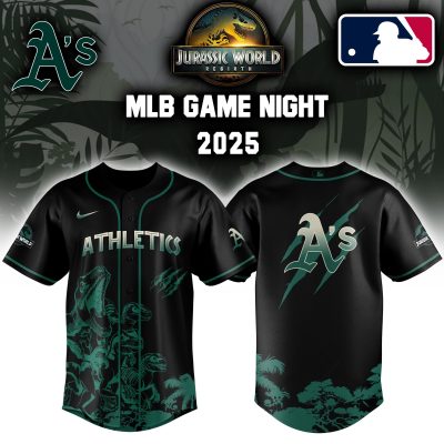 Oakland Athletics MLB x Jurassic World Night Game 2025 Personalized Baseball Jersey For Fan JWB1068