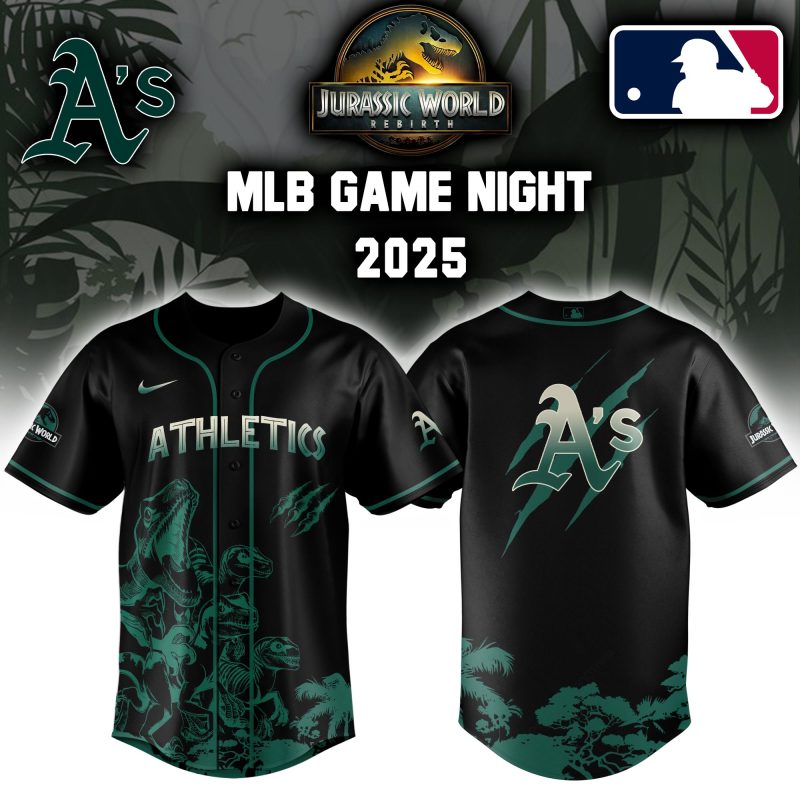 Oakland Athletics MLB x Jurassic World Night Game 2025 Personalized Baseball Jersey For Fan JWB1068