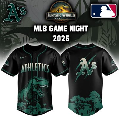 Oakland Athletics MLB x Jurassic World Night Game 2025 Personalized Baseball Jersey For Fan JWB1069