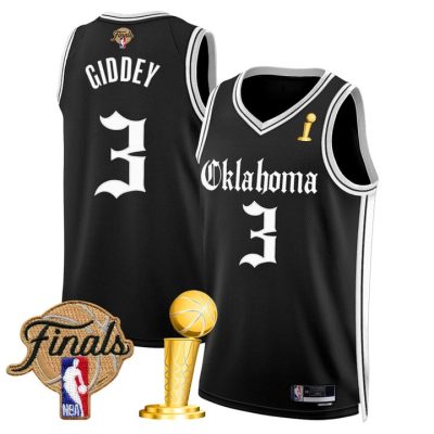 Oklahoma City Thunder 2025 Champions 'Gothic Storm Edition' Swingman Jersey Stitched Black Josh Giddey