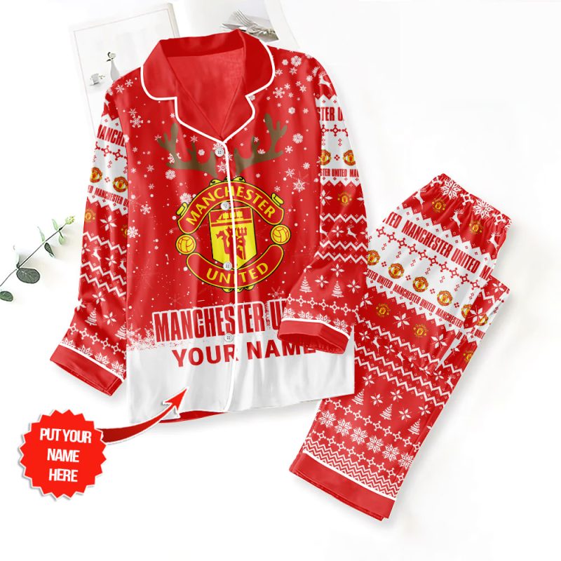 Personalized Manchester United Button Down Pajamas Set PMG1116