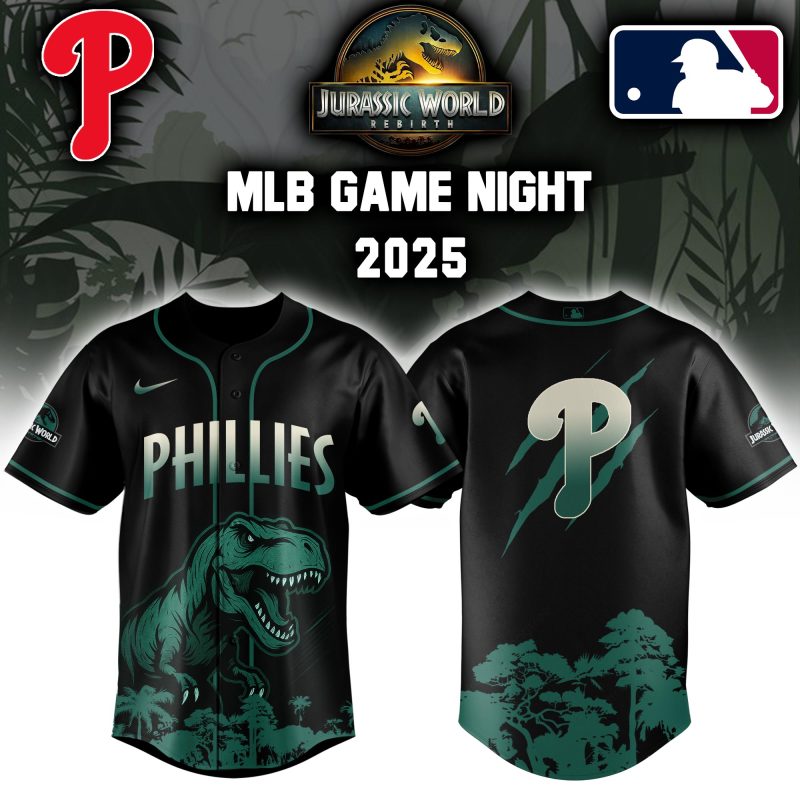 Philadelphia Phillies MLB x Jurassic World Night Game 2025 Personalized Baseball Jersey For Fan JWB1022