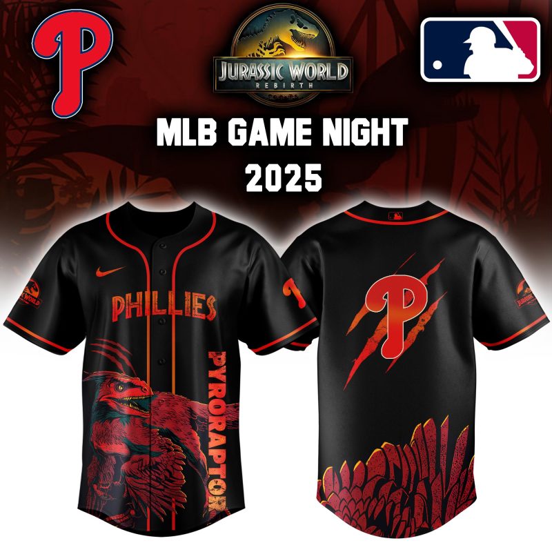 Philadelphia Phillies MLB x Jurassic World Night Game 2025 Personalized Baseball Jersey For Fan JWB1023
