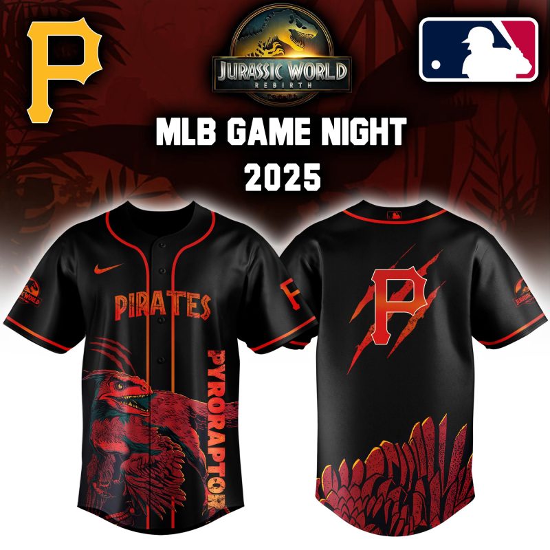 Pittsburgh Pirates MLB x Jurassic World Night Game 2025 Personalized Baseball Jersey For Fan JWB1017