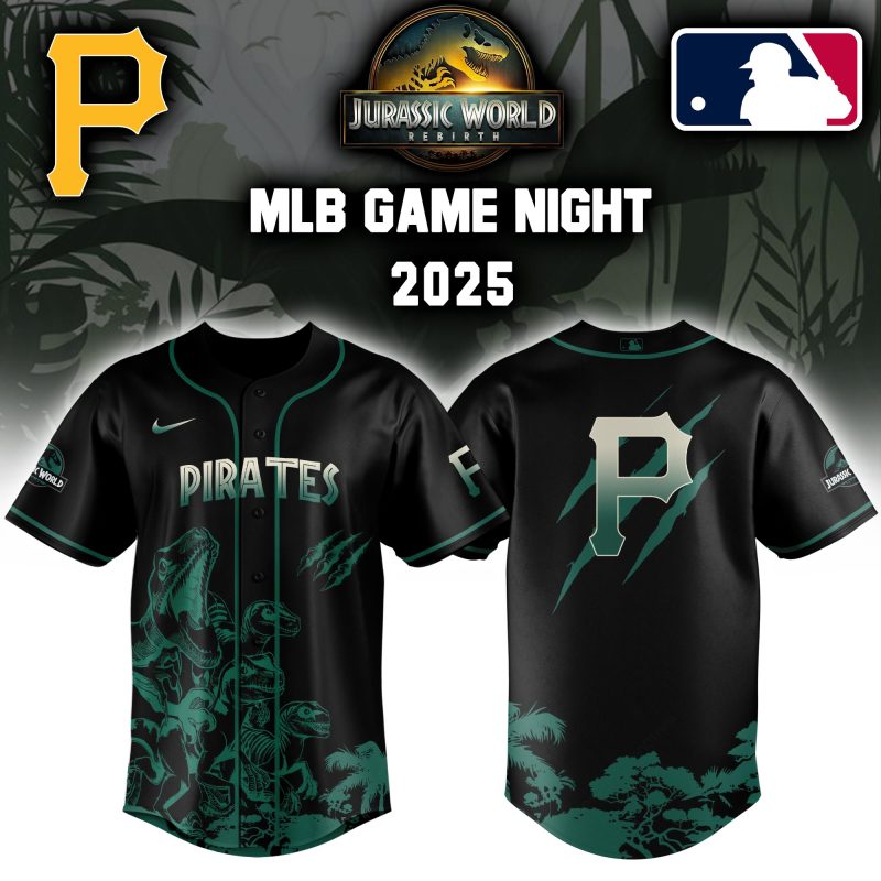 Pittsburgh Pirates MLB x Jurassic World Night Game 2025 Personalized Baseball Jersey For Fan JWB1018