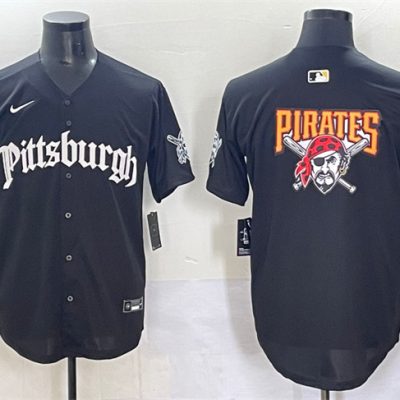 Pittsburgh Pirates Team Big Logo Black 'Gothic Steel City Edition' Vapor Limited Stitched Baseball Jersey
