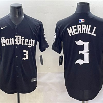 San Diego Padres #3 Jackson Merrill Black Gothic Edition Vapor Limited Stitched Baseball Jersey