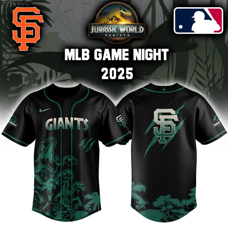 San Francisco Giants MLB x Jurassic World Night Game 2025 Personalized Baseball Jersey For Fan JWB1015