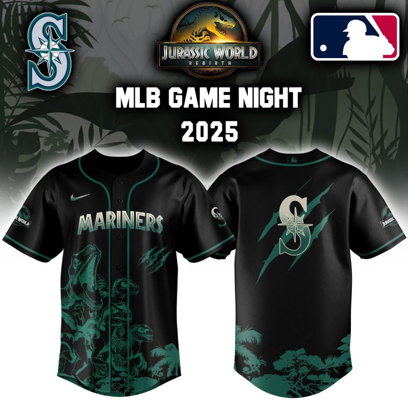 Seattle Mariners MLB x Jurassic World Night Game 2025 Personalized Baseball Jersey For Fan JWB1012