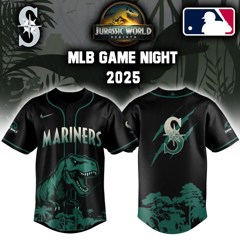 Seattle Mariners MLB x Jurassic World Night Game 2025 Personalized Baseball Jersey For Fan JWB1013