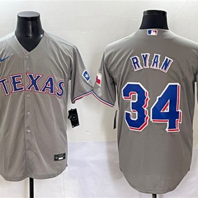 Texas Rangers #34 Nolan Ryan Gray With Patch Cool Base Stitched Baseball Jersey