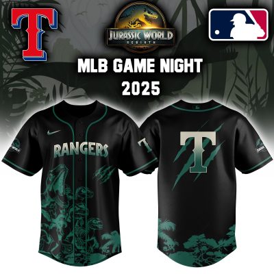 Texas Rangers MLB x Jurassic World Night Game 2025 Personalized Baseball Jersey For Fan JWB1074