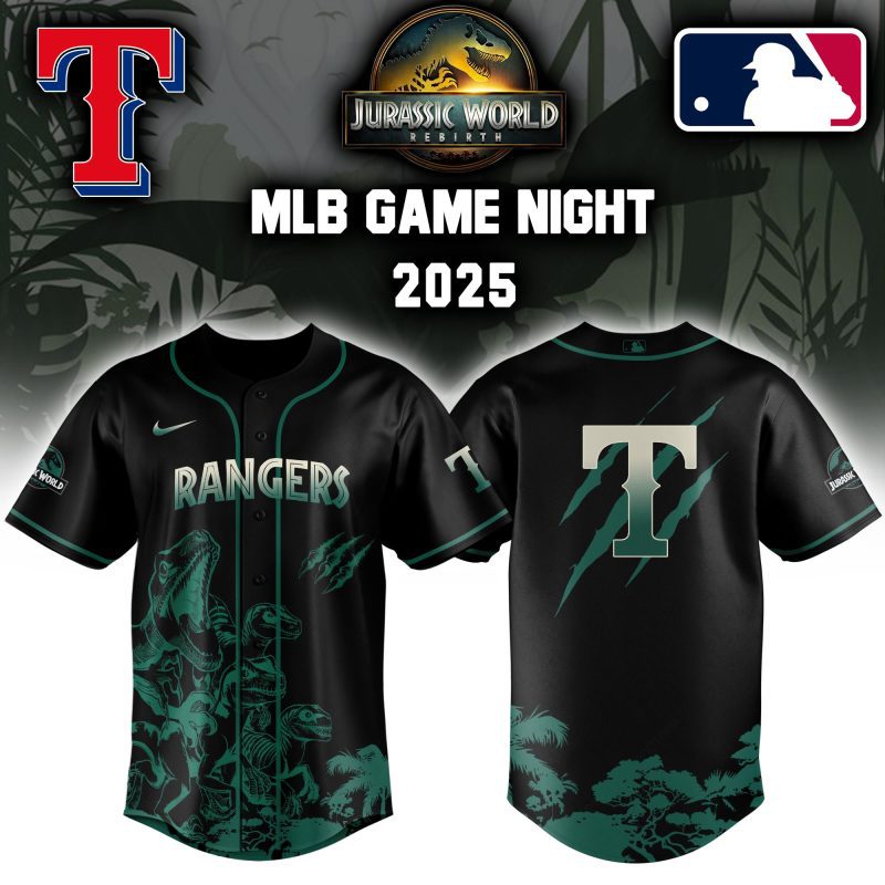 Texas Rangers MLB x Jurassic World Night Game 2025 Personalized Baseball Jersey For Fan JWB1074