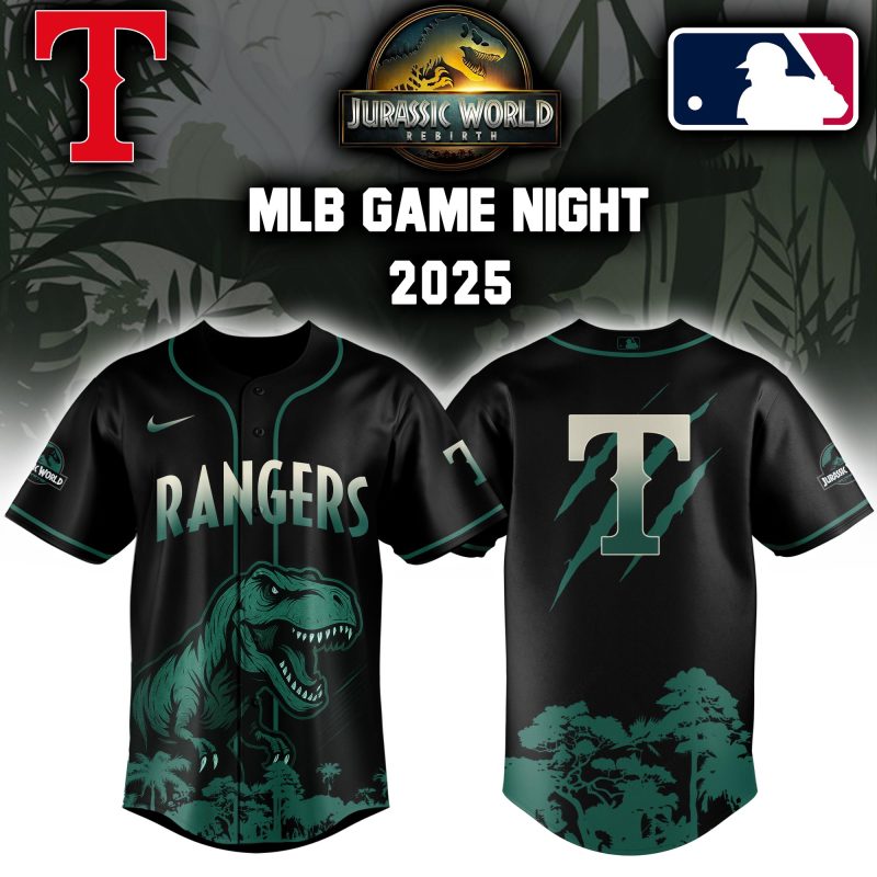 Texas Rangers MLB x Jurassic World Night Game 2025 Personalized Baseball Jersey For Fan JWB1075