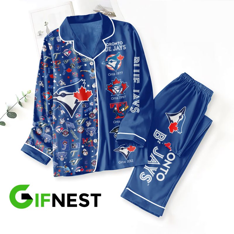 Toronto Blue Jays Button Down Pajamas Set PMG1169