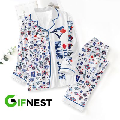 Toronto Blue Jays Button Down Pajamas Set PMG1170