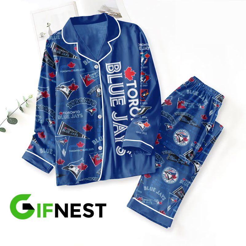 Toronto Blue Jays Button Down Pajamas Set PMG1171