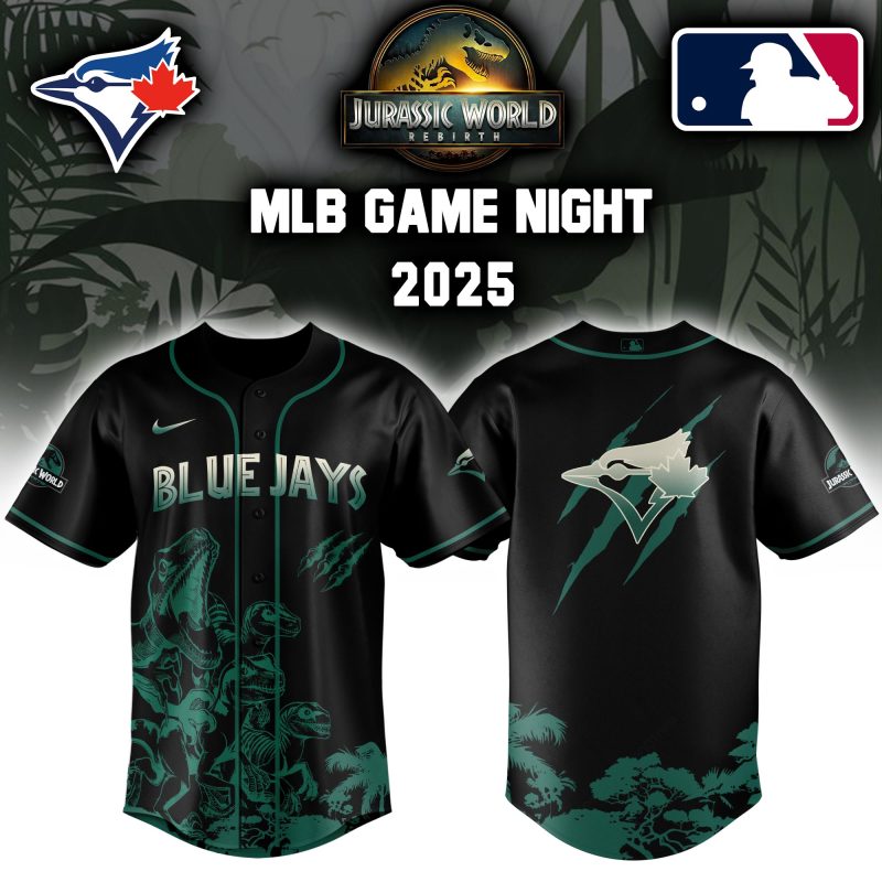Toronto Blue Jays MLB x Jurassic World Night Game 2025 Personalized Baseball Jersey For Fan JWB1004