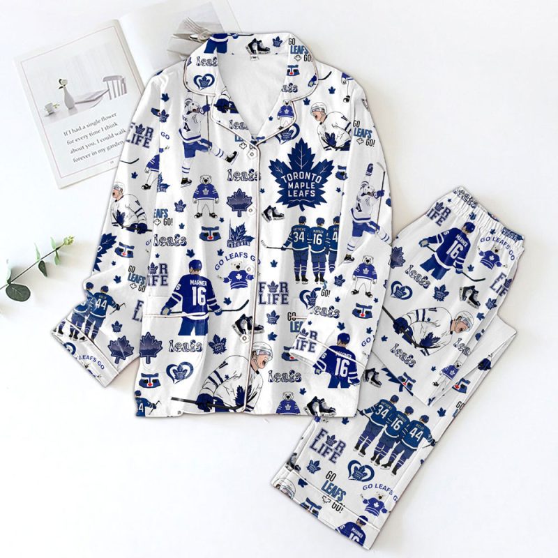 Toronto Maple Leafs Button Down Pajamas Set PMG1173