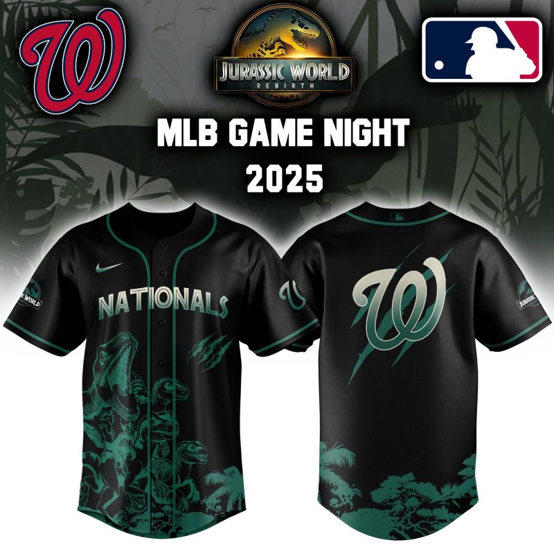 Washington Nationals MLB x Jurassic World Night Game 2025 Personalized Baseball Jersey For Fan JWB1001