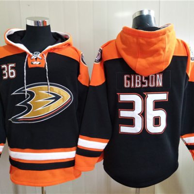 Anaheim Ducks #36 John Gibson Black Ageless Lace-Up Pullover Hoodie