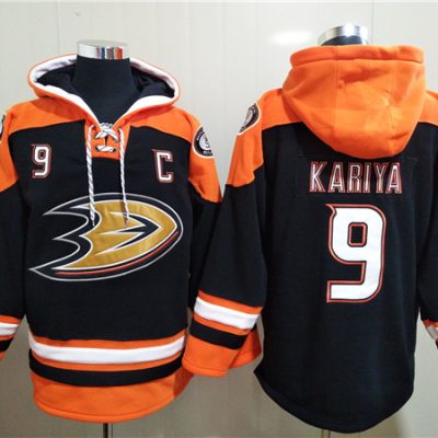 Anaheim Ducks #9 Paul Kariya Black Ageless Lace-Up Pullover Hoodie