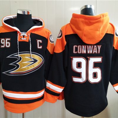 Anaheim Ducks #96 Charlie Conway Black Ageless Lace-Up Pullover Hoodie