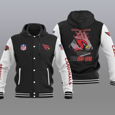 Arizona Cardinals Hooded Button Jacket with Hood - Black