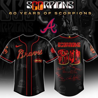 Atlanta Braves MLB x Scorpions 60th Anniversary Tour Personalized Baseball Jersey For Fans