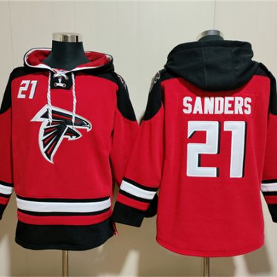 Atlanta Falcons #21 Deion Sanders Red Ageless Lace-Up Pullover Hoodie