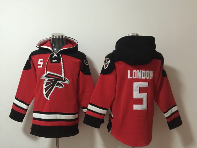Atlanta Falcons #5 Drake London Red Ageless Lace-Up Pullover Hoodie