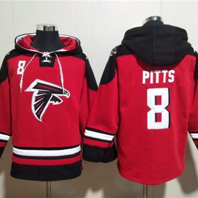 Atlanta Falcons #8 Kyle Pitts Red Ageless Lace-Up Pullover Hoodie