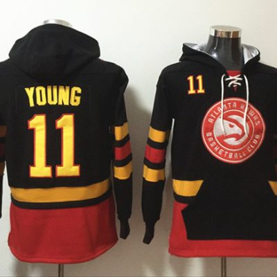 Atlanta Hawks #11 Trae Young Black Lace-Up Pullover Hoodie