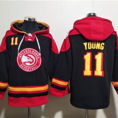 Atlanta Hawks #11 Trae Young Black/Red Lace-Up Pullover Hoodie