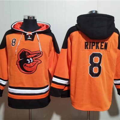 Baltimore Orioles #8 Cal Ripken Jr. Orange Ageless Lace-Up Pullover Hoodie