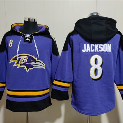 Baltimore Ravens #8 Lamar Jackson Ageless Lace-Up Pullover Hoodie